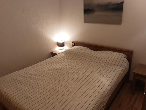 - une chambre avec un lit éclairé dans l'établissement Studio Villar d'Arene Résidence la Meije Blanche, à Villar-dʼArêne