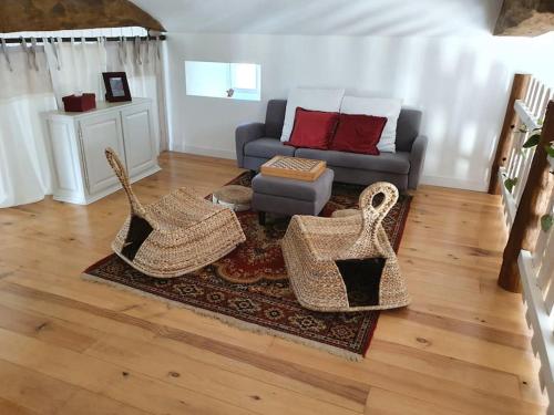 a living room with a couch and a rug at Gite spacieux - 3 chambres - Calme et charmant in Cubnezais