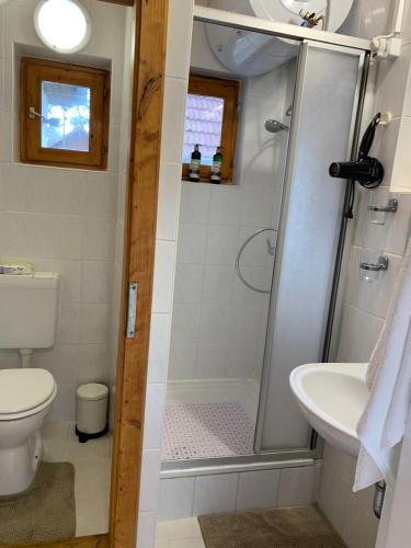 Ένα μπάνιο στο Szárszó Apartment with 3 rooms and PRIVATE BEACH, PRIVATE PARKING
