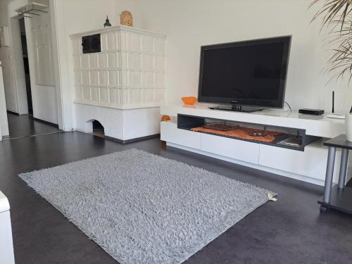 a living room with a television on a white entertainment center at Green Hill Apartments - Feldkirch in Feldkirch