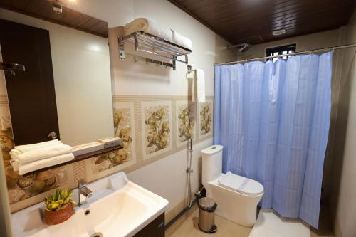 a bathroom with a sink and a toilet and a shower at Builda Park inn in Ottappālam