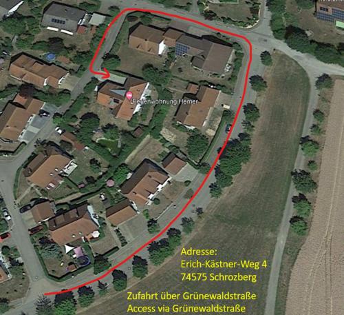 a site map of a house with a red circle at Ferienwohnung Hemer in Schrozberg