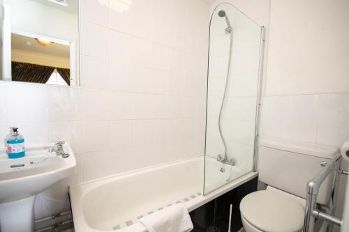 a bathroom with a toilet and a sink and a shower at Northop Hall Country House Hotel in Mold