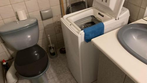 une petite salle de bain avec toilettes et lavabo dans l'établissement La maison de Bernadette, à Pernes-les-Fontaines