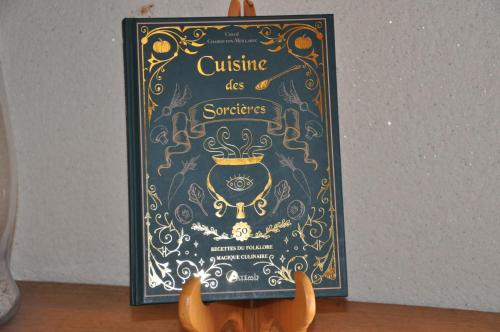 a book sitting on top of a table at La Demeure de Merlin l'Enchanteur in Loscouët-sur-Meu