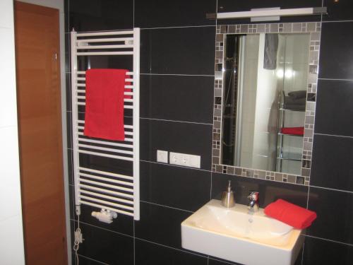 a bathroom with a sink and a mirror at Ferienwohnung Mohr in Sankt Michael im Lungau