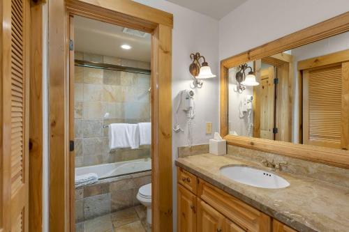 a bathroom with a sink and a toilet and a tub at 2 BR Condominium - Luxury Skiin and out (rare to find) in Telluride