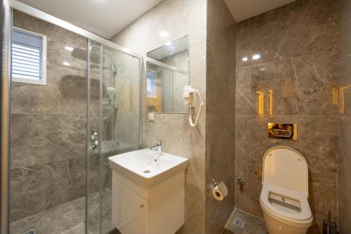 a bathroom with a toilet and a sink and a shower at hotel di poesia deluxe in Istanbul