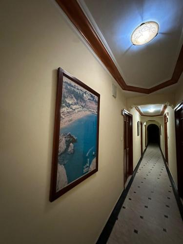a hallway in a building with a painting on the wall at Hôtel Nexus Budget in Al Hoceïma