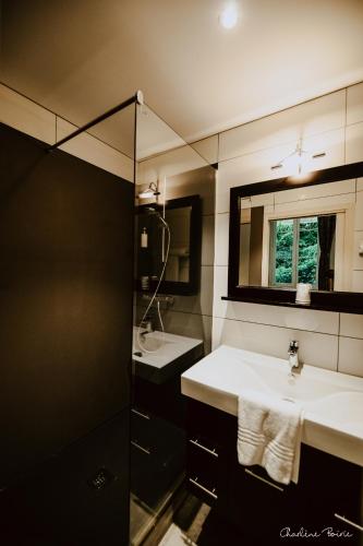 a bathroom with a sink and a mirror at Grand Hotel Des Bains & Villas des Bains in Vals-les-Bains