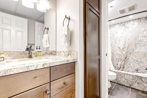a bathroom with a sink and a toilet at Elegant Escape in Park City