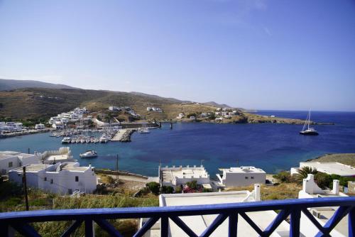 a view of a harbor with boats in the water at Enjoy Cyclades studios & suites in Kithnos