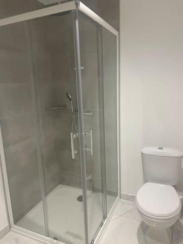 une salle de bain avec douche et toilettes dans l'établissement La nuit étoilée, à Rocroi