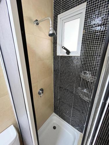 a bathroom with a shower and a toilet and a sink at Depto con vista insuperable in Tupungato