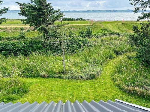 a field of grass with a tree and the ocean at 6 person holiday home in Thyholm-By Traum in Thyholm