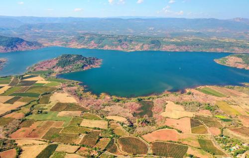 an aerial view of a lake in the countryside at Awesome Home In Saint-Laurent-De-La-Ca With Wifi in Saint-Laurent-de-la-Cabrerisse