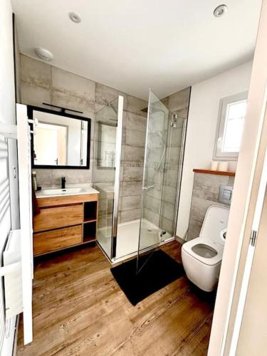 une salle de bain avec toilettes, lavabo et douche dans l'établissement Al País Del Mesturet, à Graulhet