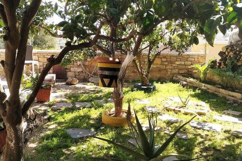 a garden with two trees in a yard at Παραδοσιακη οικια in Flátsia