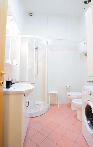 a bathroom with a shower and a sink and a toilet at Bright central apartment in Colle di Val d'Elsa