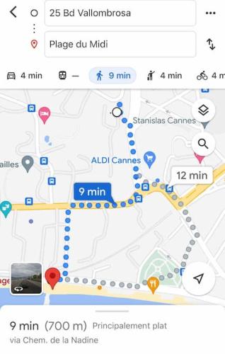 Capture d'écran d'une page Google Maps avec une carte dans l'établissement Appartement 3 pièce à Cannes, à Cannes