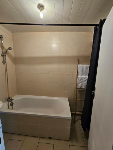une baignoire dans une salle de bain avec douche dans l'établissement Jolie appartement près de la plage, à Berck-sur-Mer