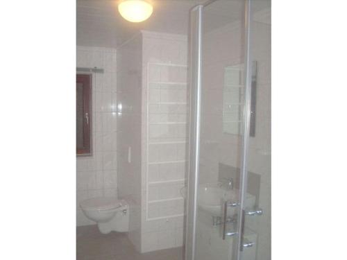 a bathroom with a shower and a toilet at Neeb Comfortable holiday residence in Gammendorf