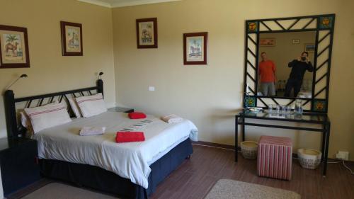 a bedroom with a bed and a large mirror at Hilton View B&B in Hilton