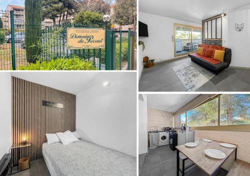 un collage de photos d'une chambre et d'un salon dans l'établissement Retraite Romantique à Sainte-Maxime, à Sainte-Maxime