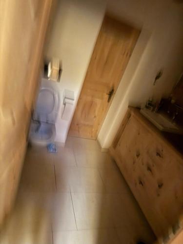 an overhead view of a bathroom with a toilet at Alpina Apartments in Klosters