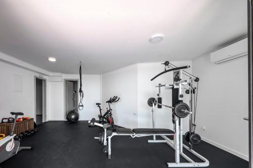 a gym with two exercise bikes in a room at Villa Hortensia-With Private Pool and Beaches Front in Mlini