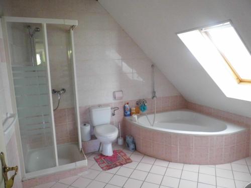 a bathroom with a tub and a toilet and a shower at Gîte 1 étage in Dambach