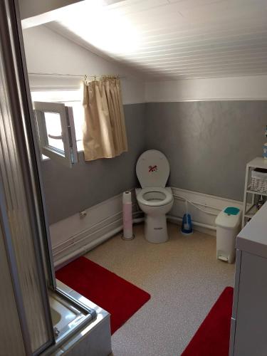 Elle comprend une petite salle de bains pourvue de toilettes et d'une fenêtre. dans l'établissement chambre sur mezzanine salon cuisine d'été extérieure piscine, à Coufouleux