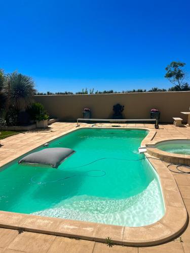 une piscine dans un patio avec de l'eau verte dans l'établissement Lécrin chambre d'hôte spa, à Bellegarde