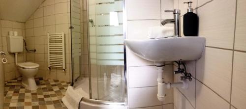 a bathroom with a sink and a toilet at Garden House in Budapest