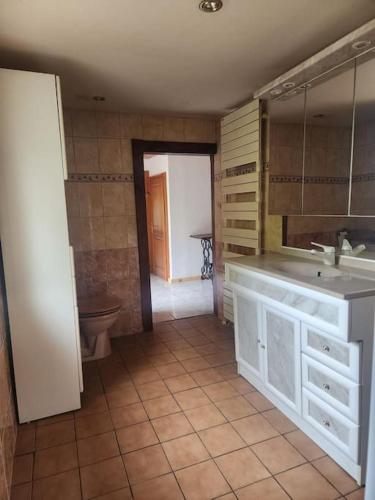 une salle de bain avec un lavabo et des toilettes dans l'établissement Maison de Vacances, à Le Thillot