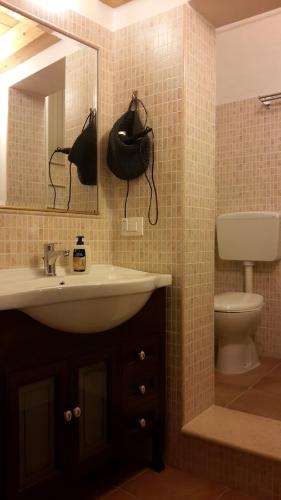 ジノーザにあるNel Vicolettoのバスルーム(洗面台、トイレ、鏡付)
