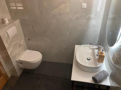 a bathroom with a sink and a toilet at studio apartment Vicelic in Dubrovnik