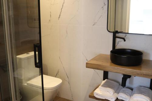 a bathroom with a toilet and a shower at La Quinta del Sordo in Luarca