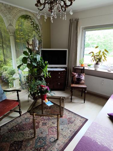 TV a/nebo společenská místnost v ubytování Weltoffenes privates Gästezimmer bei LGBTQ freundlichen Gastgeber der mit in der Wohnung lebt