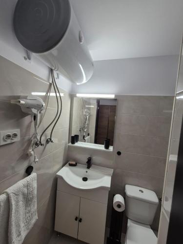 a small bathroom with a sink and a toilet at Studio Saturn in Saturn