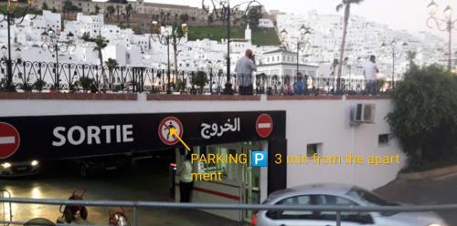 a parking lot with a car in a parking garage at Charming apartment in Central Medina of Tetuan15 min airport in Tetouan