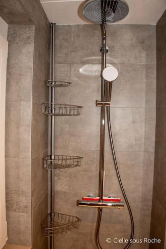 a shower with four shelves in a bathroom at Cielle sous Roche in La-Roche-en-Ardenne