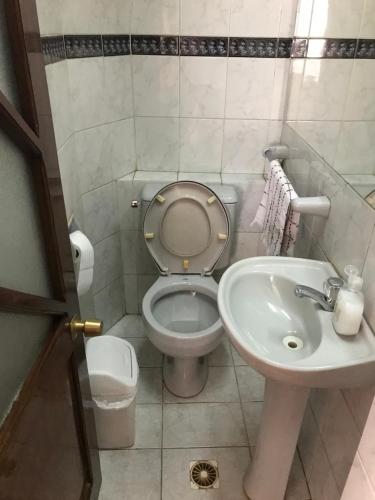 a bathroom with a toilet and a sink at C14 de Obrajes in La Paz