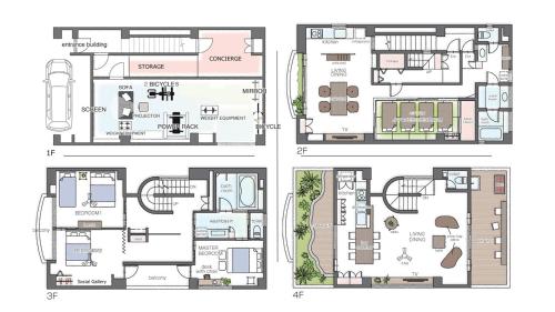 a set of floor plans of a house at Stay Well & Give Well, Full Building in Asakusa in Tokyo