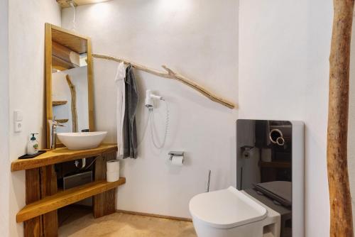 a bathroom with a toilet and a sink at Albchalet in Rosenfeld