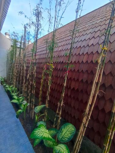 a row of bamboo plants against a red roof at Abian Klumpu Villa & Spa Sanur Bali in Sanur