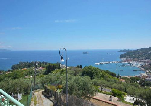 a view of the ocean from a hill with a street light at Andromeda Flexyrent in Rapallo