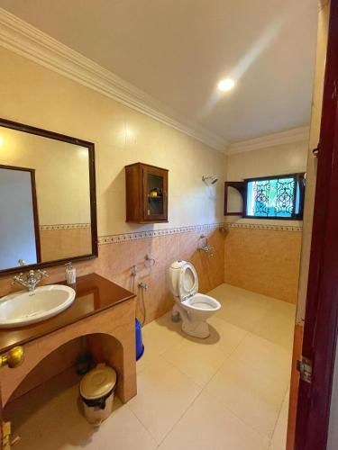 a bathroom with a sink and a toilet at Molly's Retreat in Kovalam