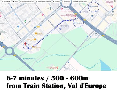 a map of a train station with circles on it at Cosy Apartment - Parking, Garden,10mn from Disneyland! in Montévrain