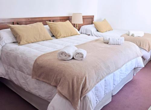 two towels are sitting on top of a bed at Hotel Caupolican by Visionnaire in San Martín de los Andes